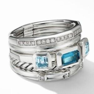 STAX FIVE ROW RING, 15mm, Size 9
Sterling Silver w/Hampton Blue Topaz, Diamonds